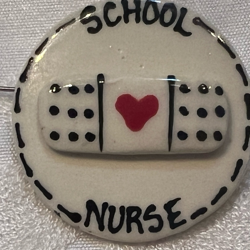 Vintage Ceramic School Nurse pin